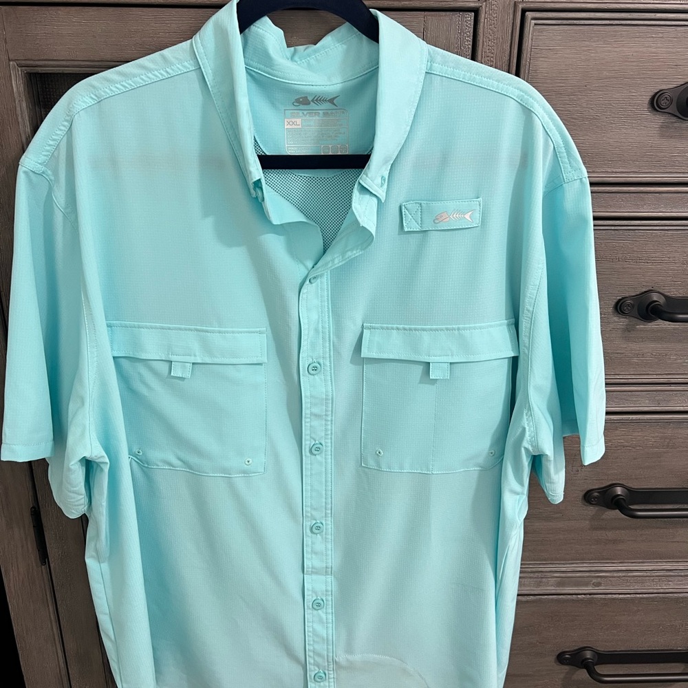 Silver Bait Blue Casual Button Down Shirt, great for fishing or boating